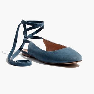 Madewell April Lace Up Flat Blue Suede
